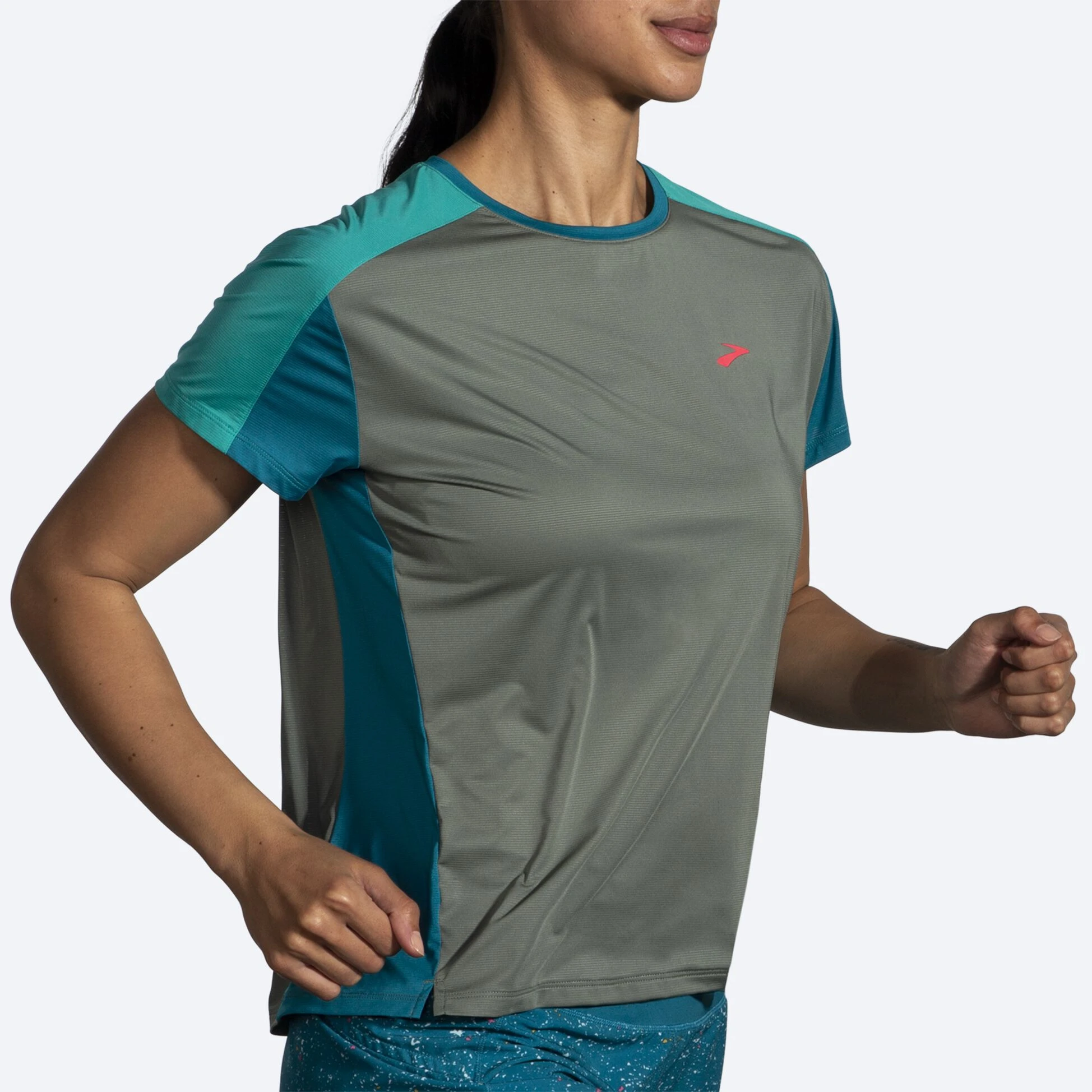Brooks Sprint Free Short Sleeve 2.0 367 - Dark Pebble/Lagoon/Nile Green - Image 4