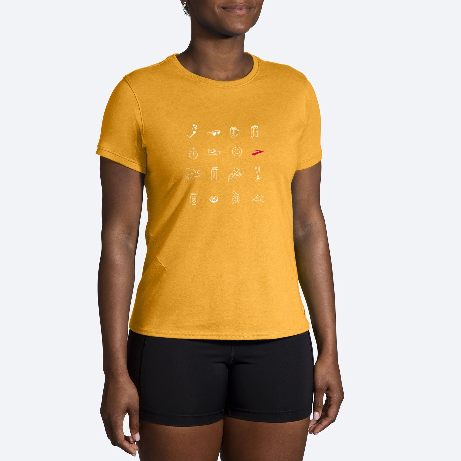 Brooks Distance Short Sleeve 2.0 899 - Heather Sun Glow/Run Icons - Image 2