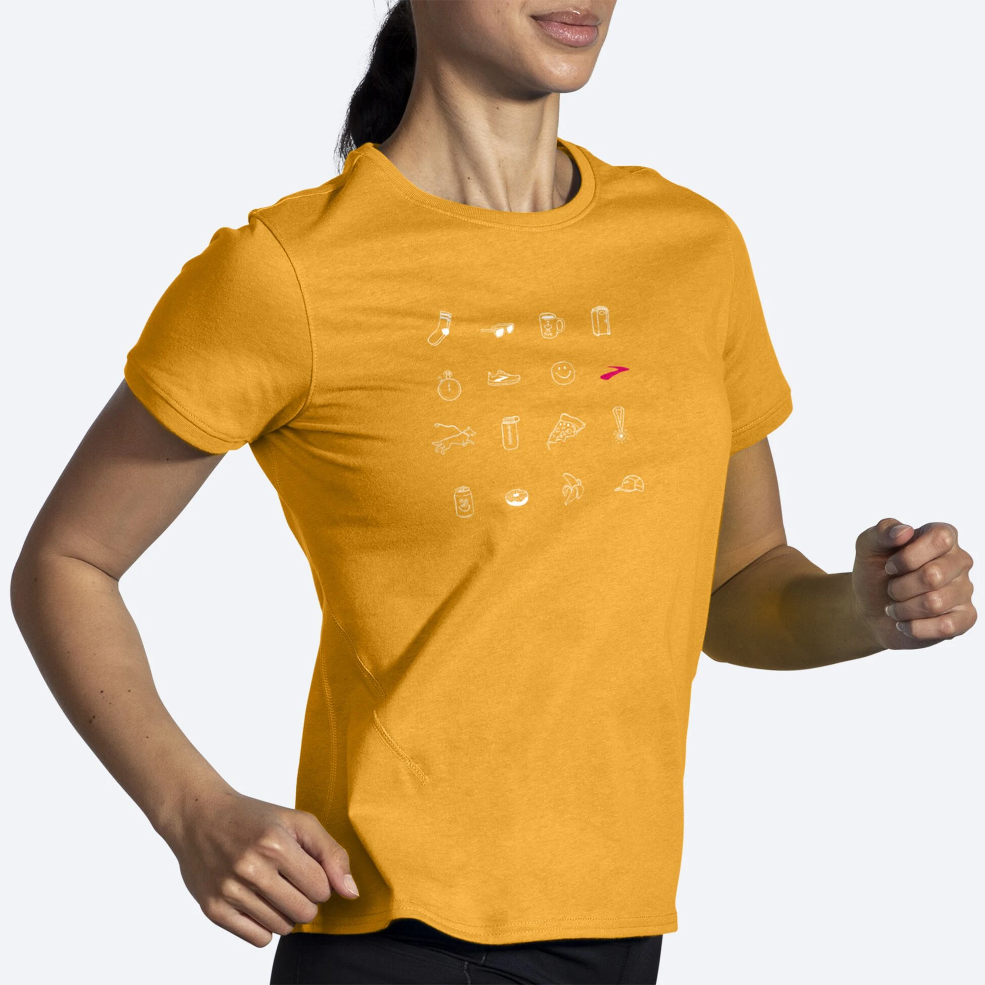 Brooks Distance Short Sleeve 2.0 899 - Heather Sun Glow/Run Icons - Image 4